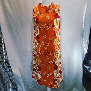 Vintage The Polynesian Shop Size 10 Mod Dress Orange Hibiscus Floral